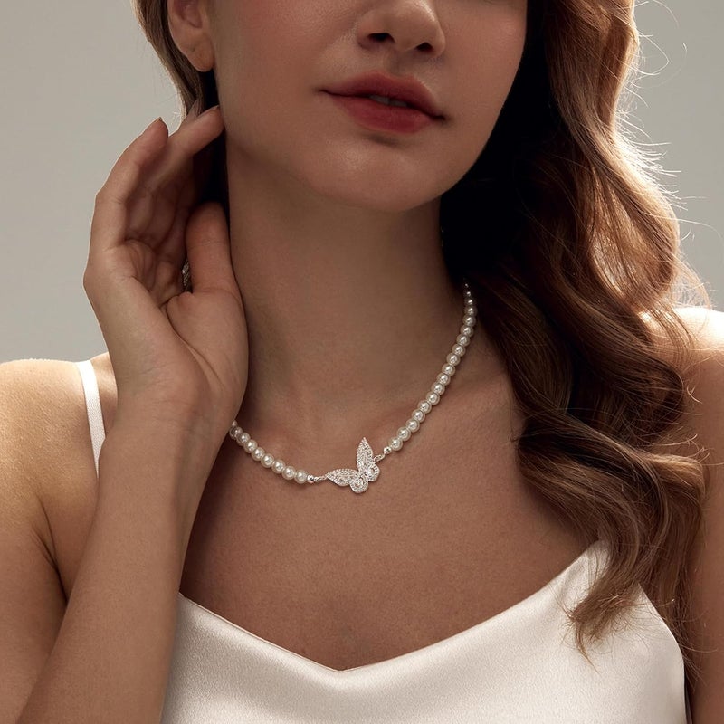 Zeffy Pearl Necklace 4MM/6MM/8MM Dainty Round Imitation Pearl Choker Necklace Wedding Pearl Necklace Delicate Jewelry for Women Simple Bridesmaid Jewelry Gifts - Image 3